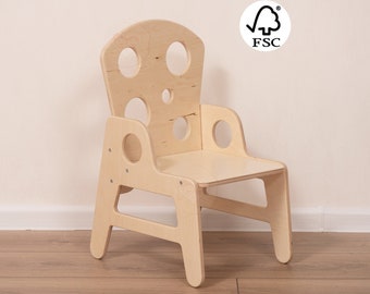 Handmade Furniture Toddler Chair with Backrest & Armrests, Kids Room Decor Waldorf Small Wooden Stool, Montessori Baby Learning Desk Chair