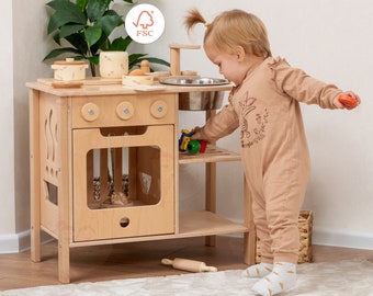 Holzspielküche für Kinder, Pretend Play Spielzeug für Kleinkinder, Lernspielzeug, Vorschulspielset, Montessori Möbel by Woodandhearts