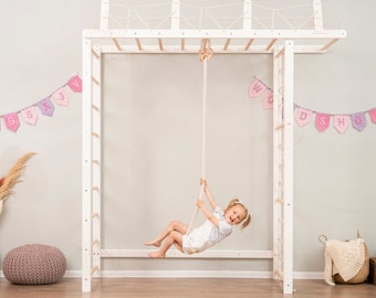 88x78" Giant Bridge Swedish Ladder & 1 Optional Rope Accessory: Gymnastics Rings, Waldorf Ladder, Baby Swing, Nursery Mobile Home Gym