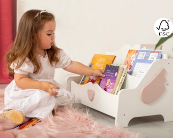 Floor Montessori Bookshelf with Angel Wings, Kids Furniture Preschool Book Nook Nursery Bookshelf, 1 Year Old Girl Gift Aesthetic Room Decor