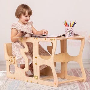 Step stool with back Montessori tower Children table Learning chair Activity tower Kitchen tower Learning stool Wooden step stool