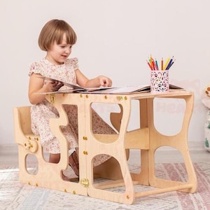Step stool with back Montessori tower Children table Learning chair Activity tower Kitchen tower Learning stool Wooden step stool