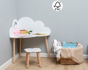 Plywood Furniture White Cloud Corner Table, Nursery Decor Small Desk Child Gift, Montessori Toddler Wood Countertop, Waldorf Wood Desk
