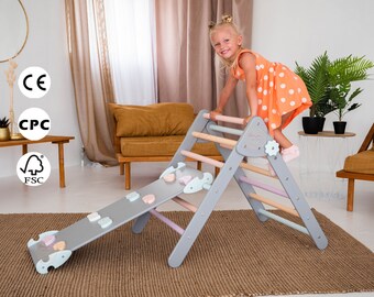 Set of climbing items: Foldable Triangle + Two-sided Ramp, Montessori climbing set, Toddler indoor playground