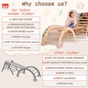 Montessori Wood Climbing Set, Toddler Furniture, Arch, Triangle, Slide, Indoor Play Gym bild 9