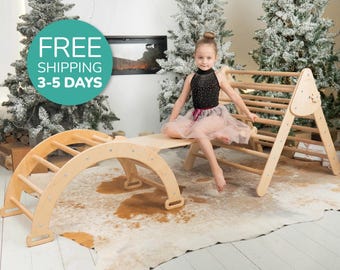 4in1 Set Montessori Climbing Set, WoodandHearts furniture, Climbing Arch, Toddler Slide, ClimbingTriangle, Baby Climbing gym, Kletterdreieck