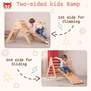 Montessori Wood Climbing Set, Toddler Furniture, Arch, Triangle, Slide, Indoor Play Gym bild 5