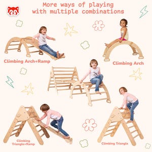 Montessori Wood Climbing Set, Toddler Furniture, Arch, Triangle, Slide, Indoor Play Gym bild 6