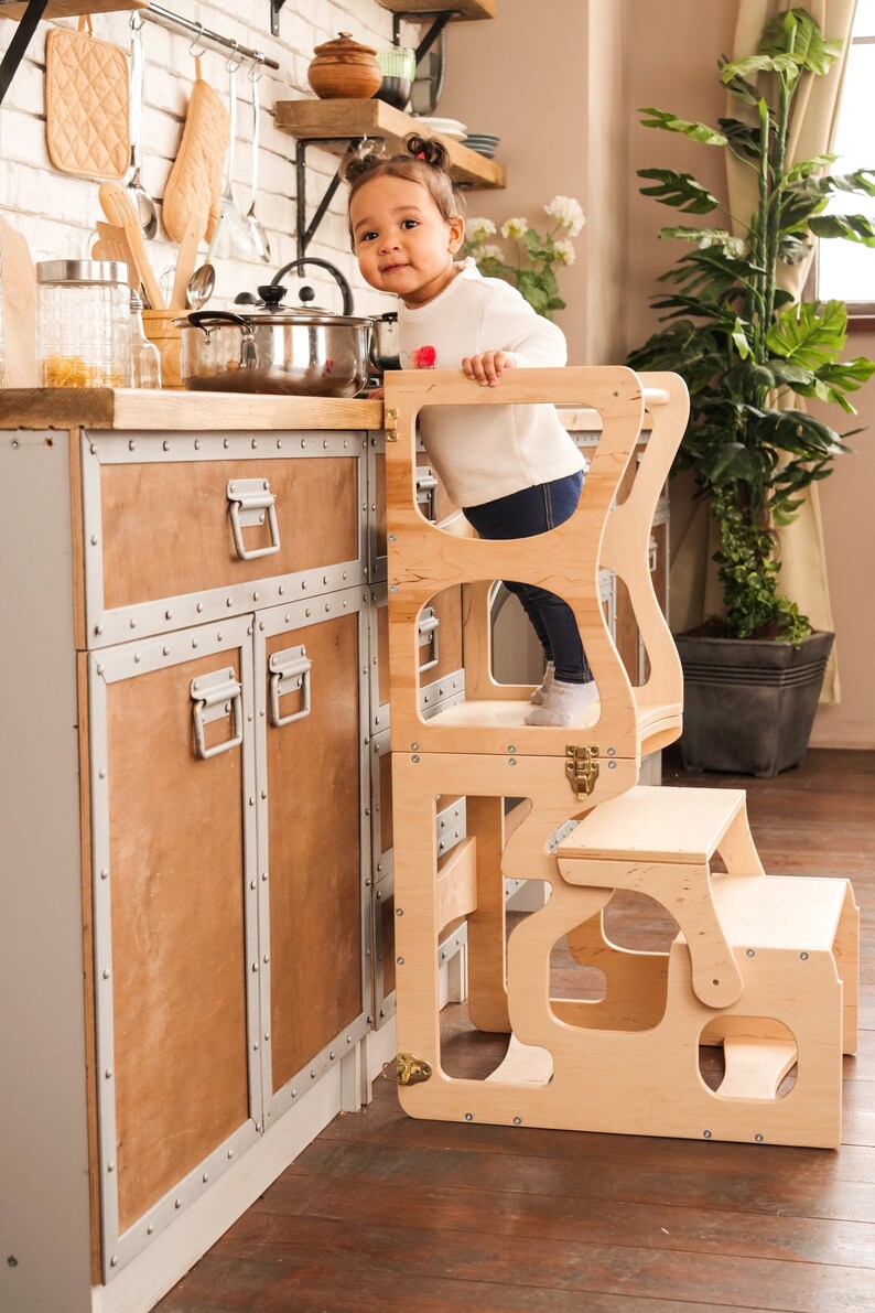 Montessori tower Step stool Activity Kitchen helper Kitchen Etsy