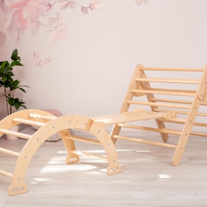 Montessori Wood Climbing Set, Toddler Furniture, Arch, Triangle, Slide, Indoor Play Gym NO ADD-ON