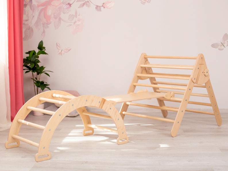 Montessori Wood Climbing Set, Toddler Furniture, Arch, Triangle, Slide, Indoor Play Gym NO ADD-ON
