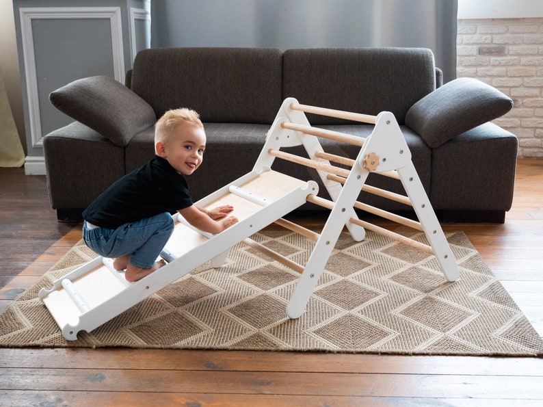 Foldable triangle and ramp Wood play gym Triangle with ramp Toddler furniture Wooden climber Montessori toddler Kids ladder Climbing ladder image 1