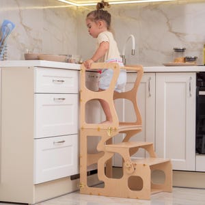 Montessori tower Step stool Activity helper Kitchen tower Bathroom Step Stool Montessori furniture Kitchen tower Wooden stool