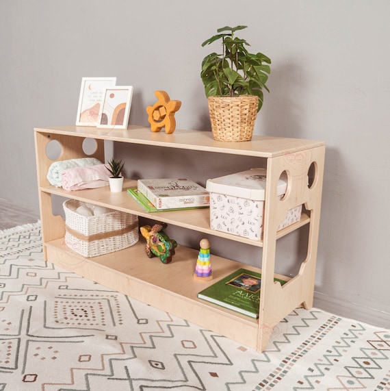 Montessori Floor Organizer, 3 Tier Bookshelf for Kiddos - WoodandHearts