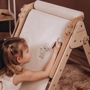 Tablero de dibujo de dos caras, escritorio para niños, caballete plegable, pizarra, Montessori para niños pequeños, material de arte