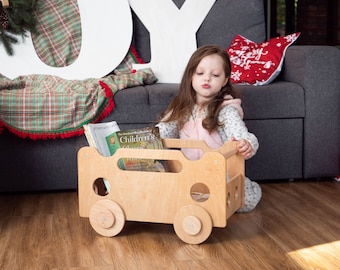 Box storage for kids toys, Wooden organizer with wheels, Mobile kids storage by Woodandhearts