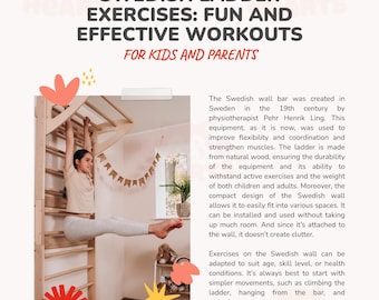 Swedish Ladder Exercises PDF for Kids- Multi-Functional Wall Bar Workouts for Strength, Flexibility & Coordination - Home Gym Training Guide