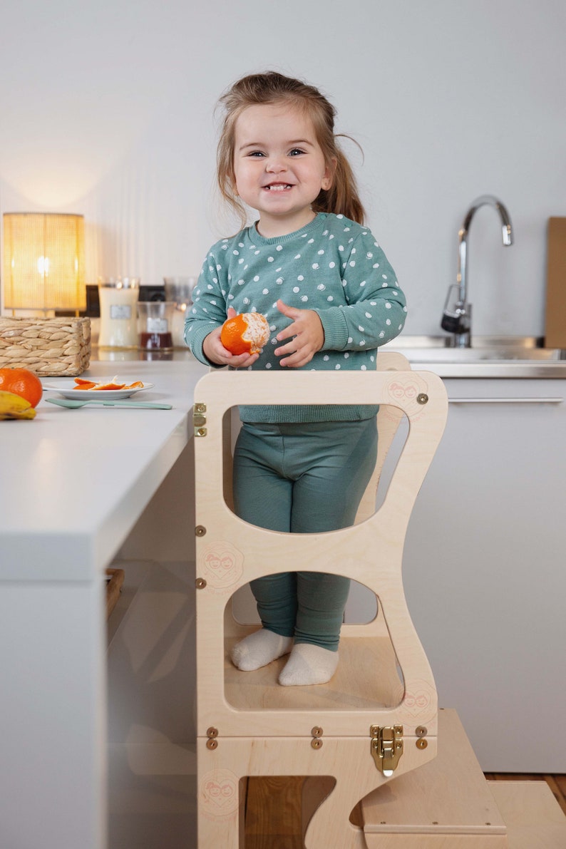 Multifuctional Kitchen Tower by Woodandhearts, Learning Kitchen Stool, Toddler Kitchen Step Stool, Montessori Kids Helper image 10