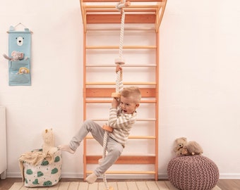 Montessori Toddler Swedish Ladder with Optional Rope Accessories: Waldorf Climbing Rope&Ladder, Baby Swing, Monkey Bars