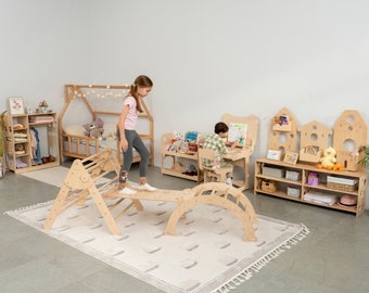 House Climbing Bed, Montessori Bookshelf, Clothing Rack, Kids Desk & Chair, Montessori Kids Room Decor, Turnkey Room by Woodandhearts