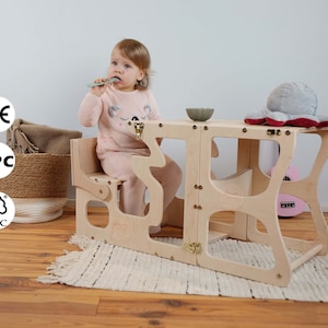 Multifuctional Kitchen Tower by Woodandhearts, Learning Kitchen Stool, Toddler Kitchen Step Stool, Montessori Kids Helper image 1