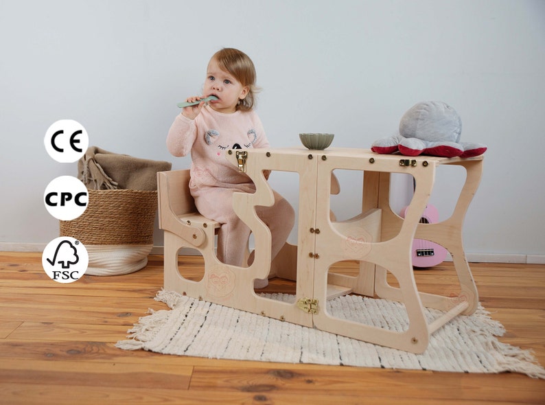 Multifuctional Kitchen Tower by Woodandhearts, Learning Kitchen Stool, Toddler Kitchen Step Stool, Montessori Kids Helper image 1