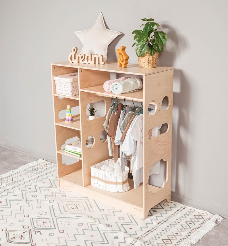 Open Wooden Wardrobe for Kids by Woodandhearts Montessori Etsy