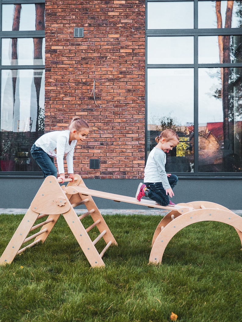 Montessori furniture WoodandHearts Set of three items Climbing Arch Toddler Ramp and Montessori Triangle Baby toys Climbing gym dreieck image 5