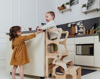 Multifuctional Kitchen Tower by Woodandhearts, Learning Kitchen Stool, Toddler Kitchen Step Stool, Montessori Kids Helper