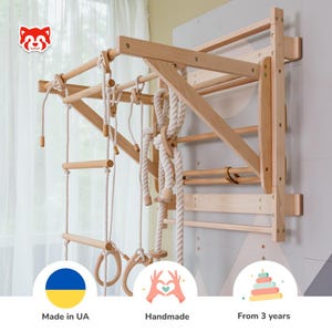 Wooden Pull Up Bar, Swedish Ladder, Gym Equipment, Playroom Decor, Kids Montessori Furniture, Home Gym