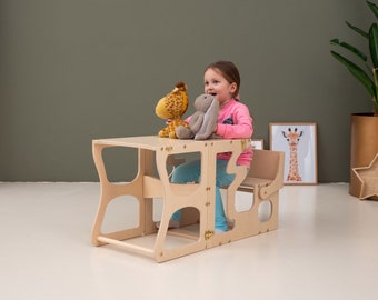 Transformable Montessori Toddler Tower, Baby Gift Kids Step Stool, Handmade Furniture Toddler Chair and Writing Desk, Scandinavian Furniture