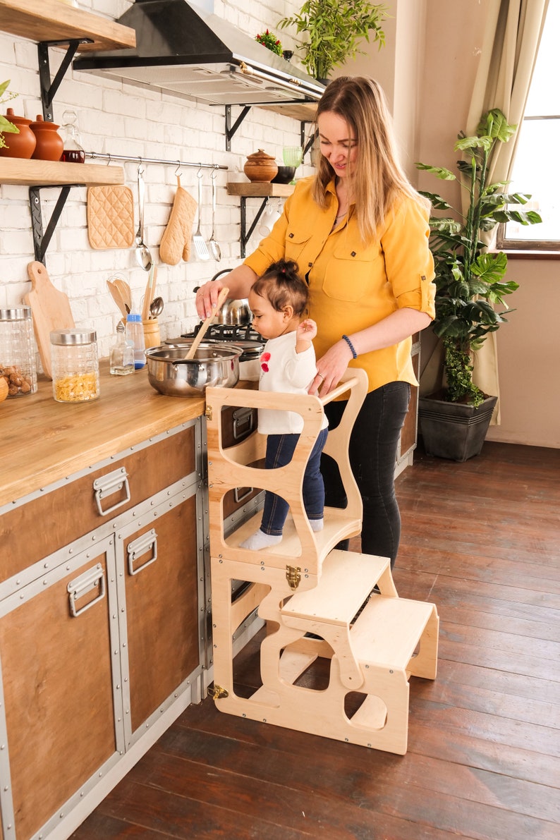 Montessori tower Step stool Activity Kitchen helper Kitchen Etsy