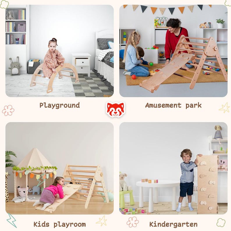 Montessori Wood Climbing Set, Toddler Furniture, Arch, Triangle, Slide, Indoor Play Gym bild 8
