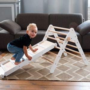 Foldable triangle and ramp Wood play gym Triangle with ramp Toddler furniture Wooden climber Montessori toddler Kids ladder Climbing ladder image 6