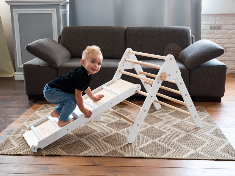 Foldable triangle and ramp Wood play gym Triangle with ramp Toddler furniture Wooden climber Montessori toddler Kids ladder Climbing ladder image 6