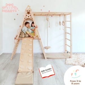78x90&quot; Up to 8 Years Circle Teepee Montessori Climber Toddler Tower with 2-Sided Wobble Board, Waldorf Rope Accessories & 2 Optional Playmat