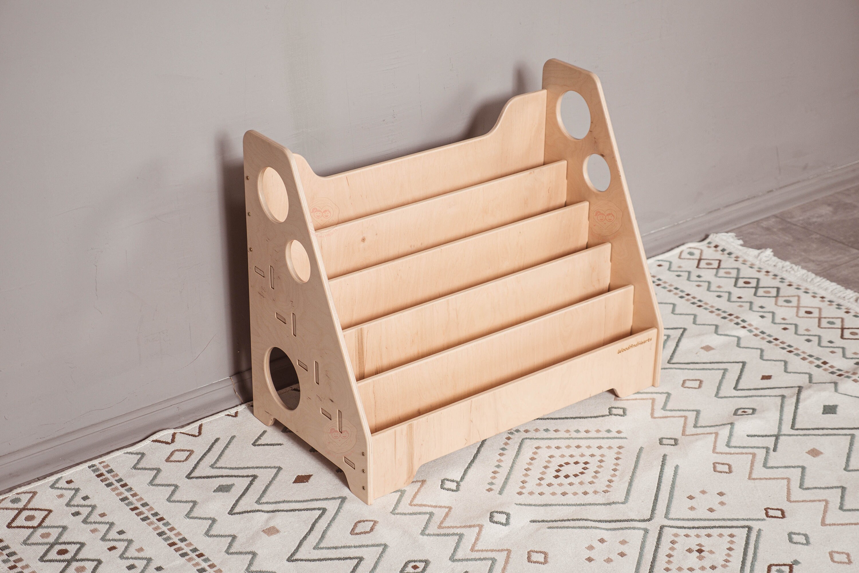 Bateso Montessori Bücherregal Für Kinder - Doppelseitig Mit Rädern & Stauraum