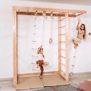 90x90" Swedish Ladder, Climbing Wall, Toddler Climbing Gym, Montessori Climber, Monkey Bars, Indoor Swing, Montessori Climbing Wall Net