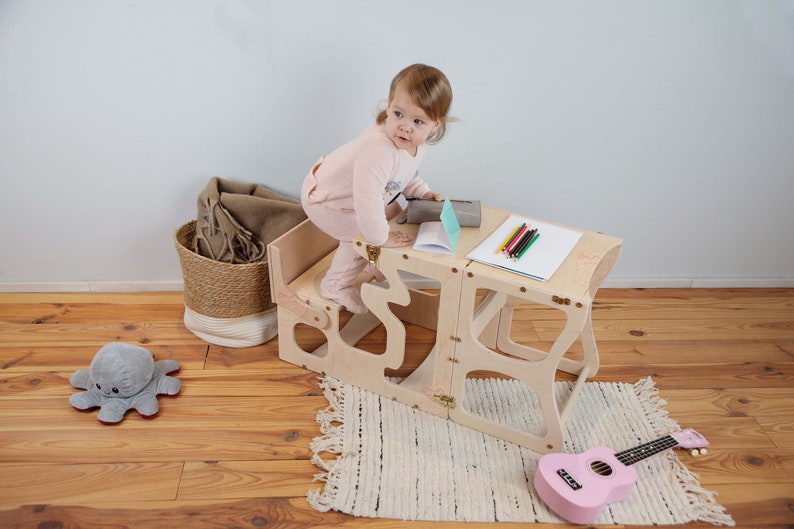 Multifuctional Kitchen Tower by Woodandhearts, Learning Kitchen Stool, Toddler Kitchen Step Stool, Montessori Kids Helper image 9