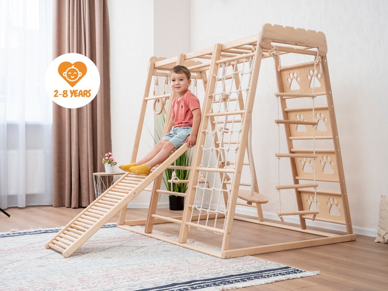 60х57 Bis zu 8 Jahre Kitty Montessori Play Gym mit Seilzubehör, Kleinkind Kletterleiter, Babyschaukel und Waldorf Massagerrampe Bild 1