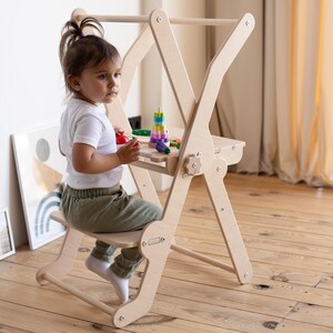 Montessori Toddler Tower and Activity Desk, Foldable Kitchen Step Stool for Ages 8 Months–6 Years