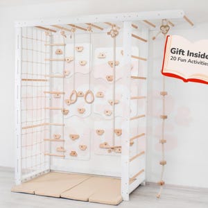 90x90&quot; Kids Swedish Ladder, Montessori Climbing Wall for Toddler, Indoor Climbing Gym, Monkey Bars, Indoor Swing by WoodandHearts