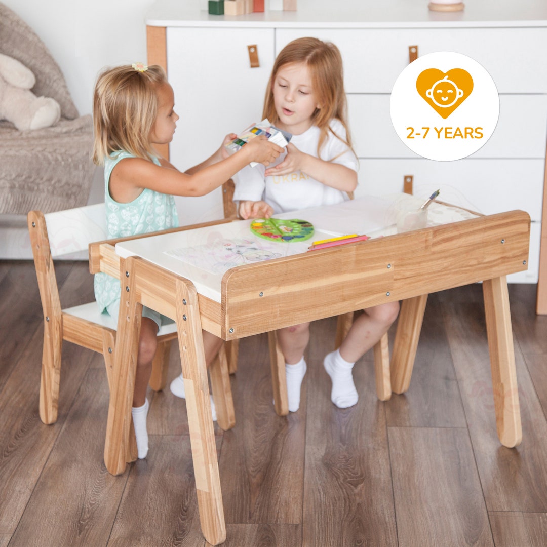 Adjustable Desk and Chairs Set for Toddlers, Montessori Table With ...