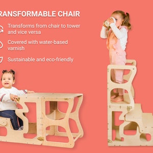 Montessori learning chair Kitchen tower for kids Waldorf step stool Eco-friendly indoor playground Playroom decor Activity tower Kid's gift