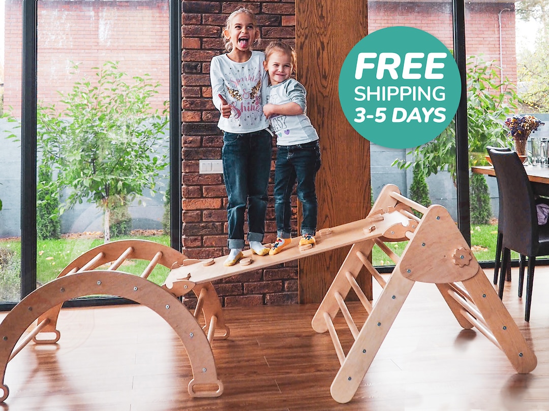 Montessori Climber Set 4in1, Arch With Pillow, Climbing Triangle, Wooden Baby Gym, Christmas Toddler Gifts, Indoor Playground... 