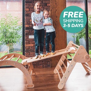 Montessori climber set 4in1, Arch with Pillow, Climbing Triangle, Wooden Baby Gym, Christmas toddler gifts, Indoor playground WoodandHearts
