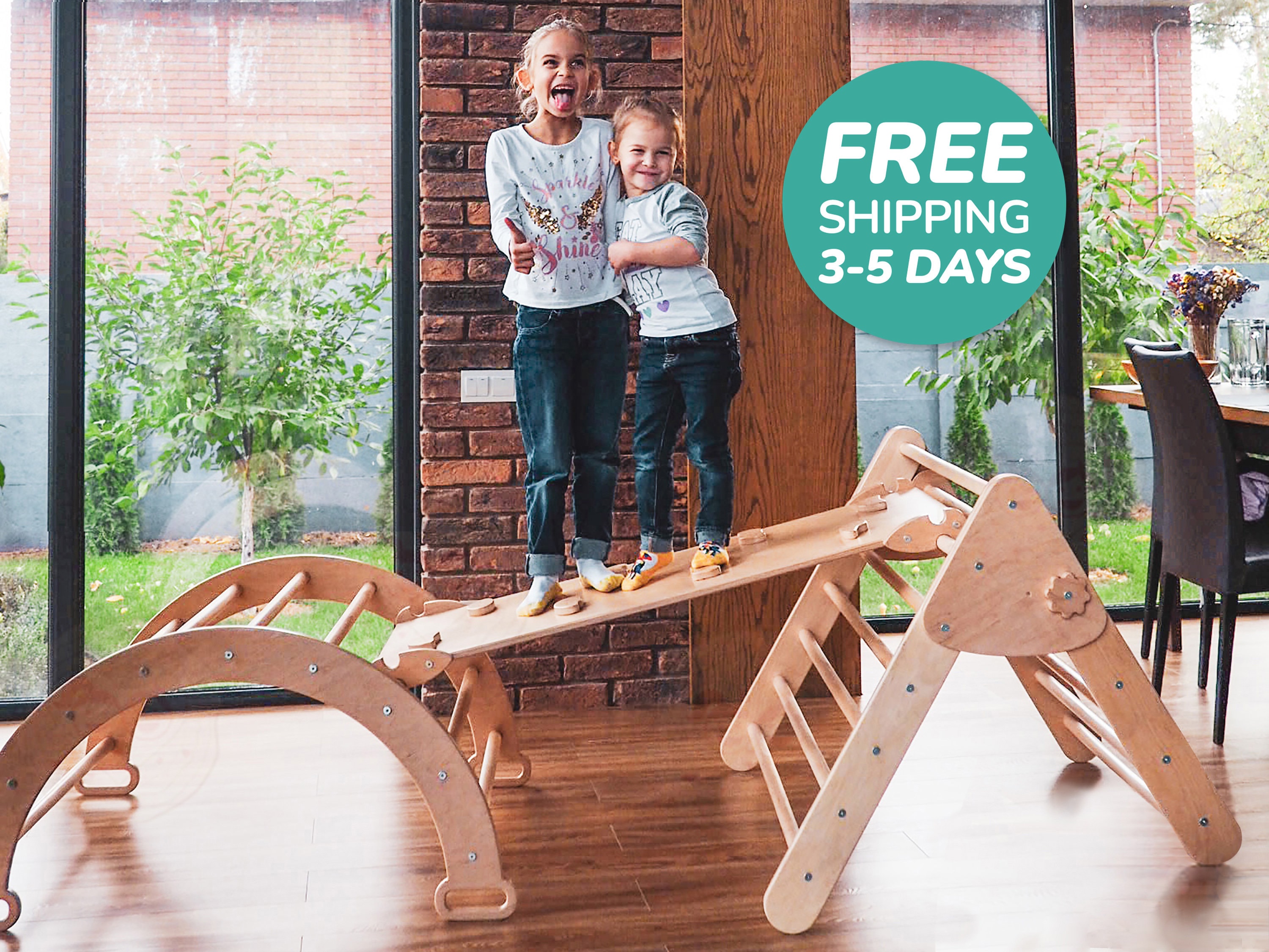 Montessori climber set 4in1, Arch with Pillow, Climbing Triangle, Wooden Baby Gym, Christmas toddler gifts, Indoor playground WoodandHearts