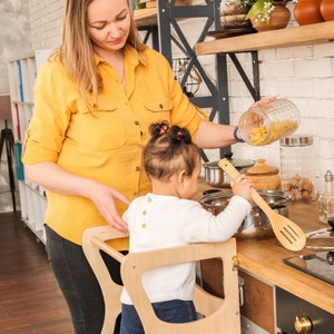 Step stool with back Montessori tower Children table Learning chair Activity tower Kitchen tower Learning stool Wooden step stool image 8