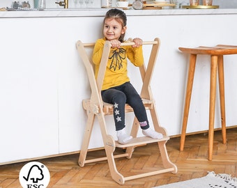 Foldable Montessori Furniture Toddler Tower, Waldorf Step Stool, Boho Furniture Dinning Table for Kids, Baby Gift Kitchen Tower