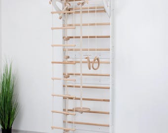 Schwedische Leiter mit Seilzubehör, verstellbare Kletterwand, Klettergerüst für Kleinkinder (75–90 Zoll)